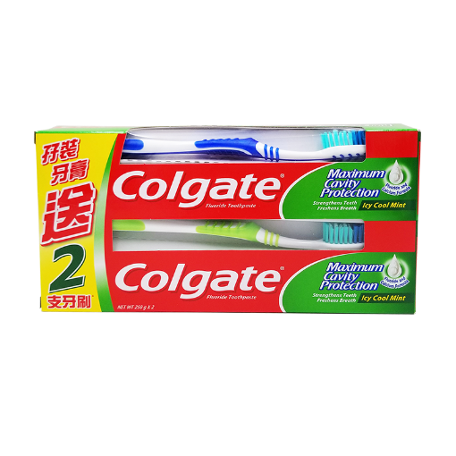 圖片 Colgate 高露潔 薄荷味牙膏孖裝 附 2 支牙刷 250 g x 2