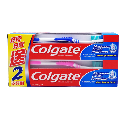 圖片 Colgate 高露潔 清新味牙膏孖裝 附 2 支牙刷 250 g x 2